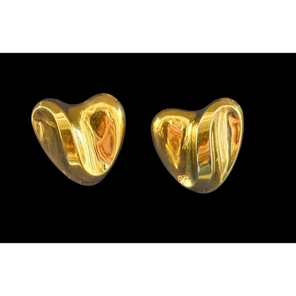 Christian Dior Gold Tone Modernist Heart Clip Earrings - VINTAGE